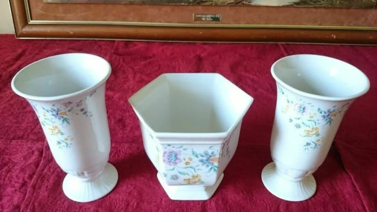 Vintage 3Pc. Royal Norfolk England Porcelain Vases - Image 2