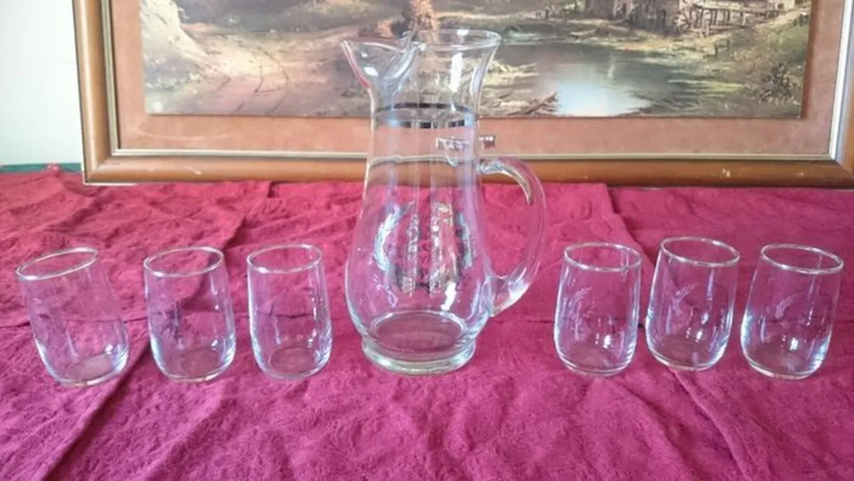 7Pc. 25th Silver Anniversary Pitcher & Glasses Set - Image 1