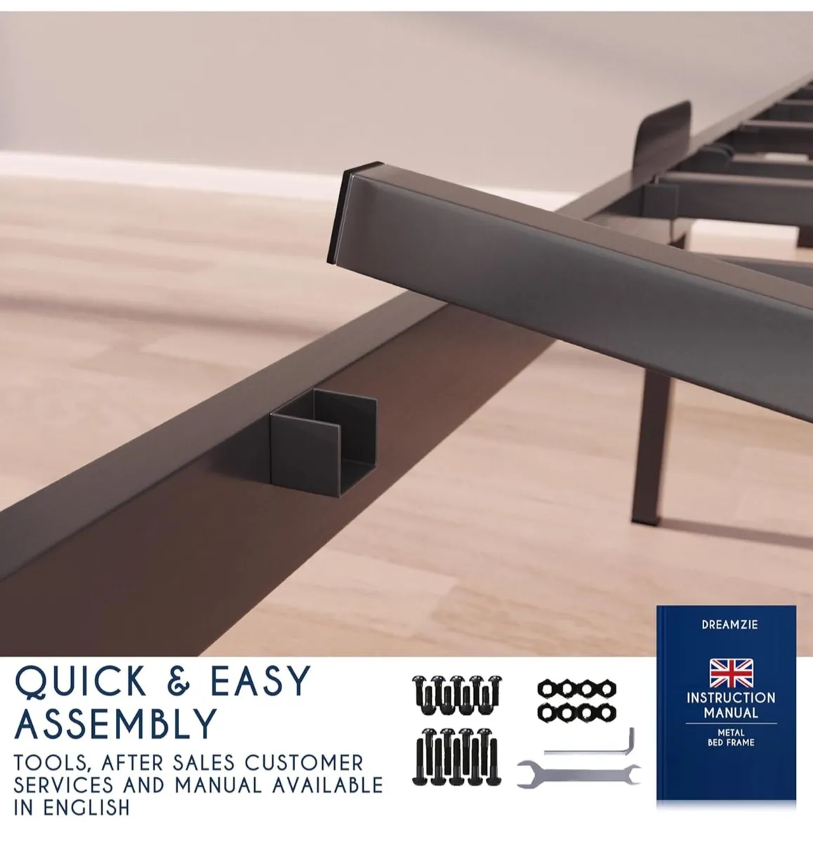King Size Bed Frame Metal 150x200 with Storage 35c - Image 2