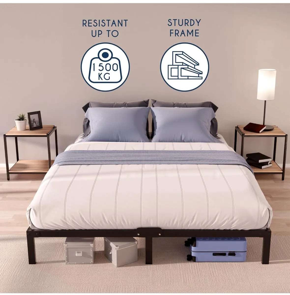 King Size Bed Frame Metal 150x200 with Storage 35c - Image 3
