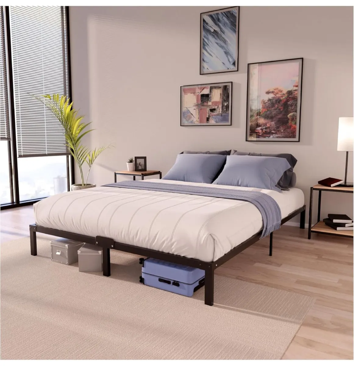 King Size Bed Frame Metal 150x200 with Storage 35c - Image 1