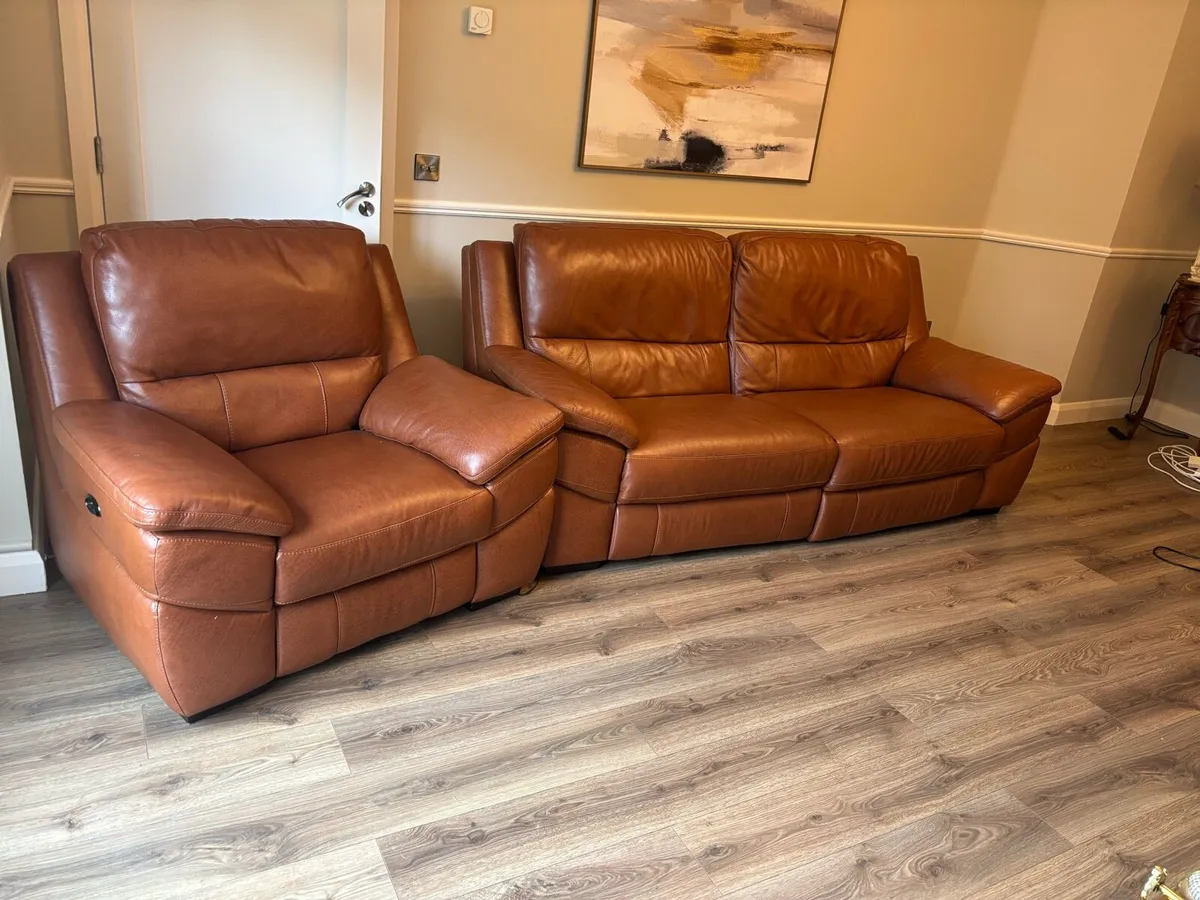 Mint condition 3 seater Leather Couch & Arm Chair - Image 1