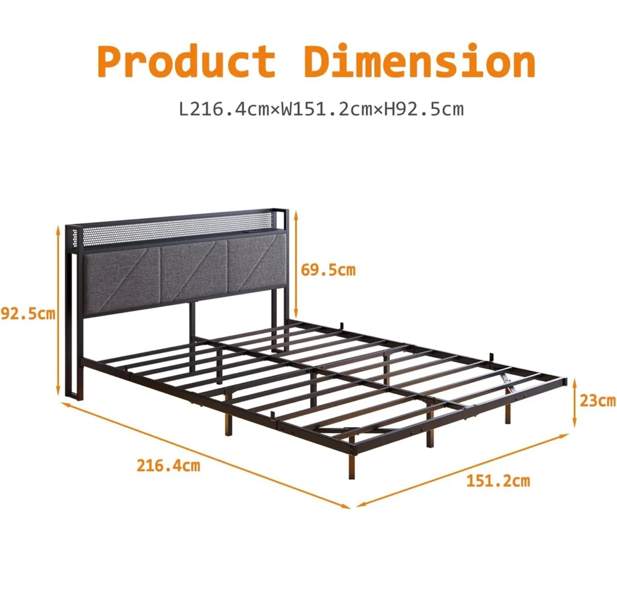 Floating King Bed Frame with LED Lights & USB Char - Image 3
