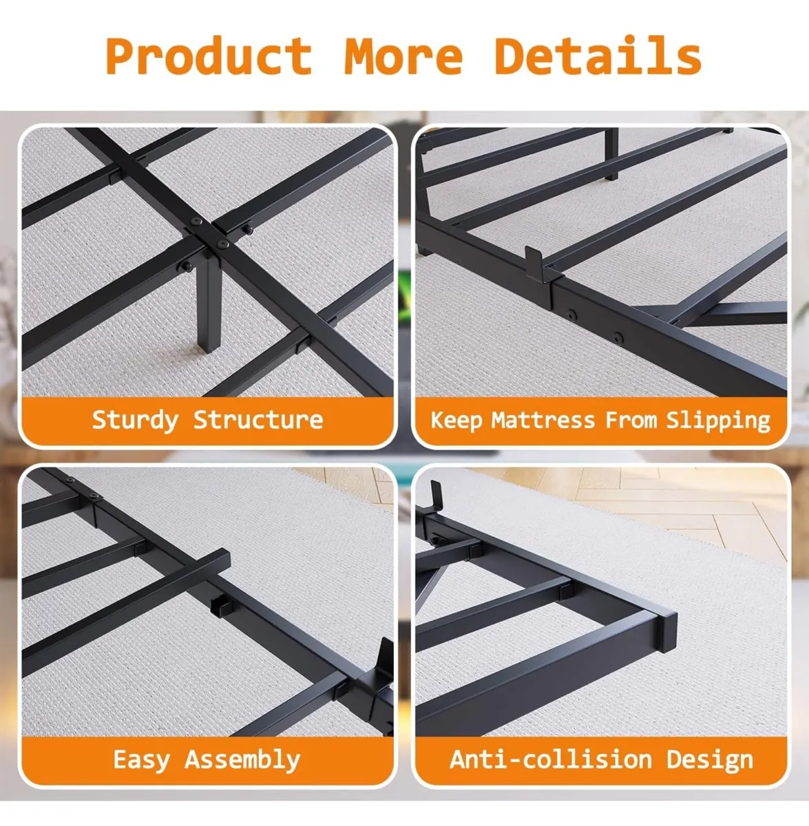Floating King Bed Frame with LED Lights & USB Char - Image 4