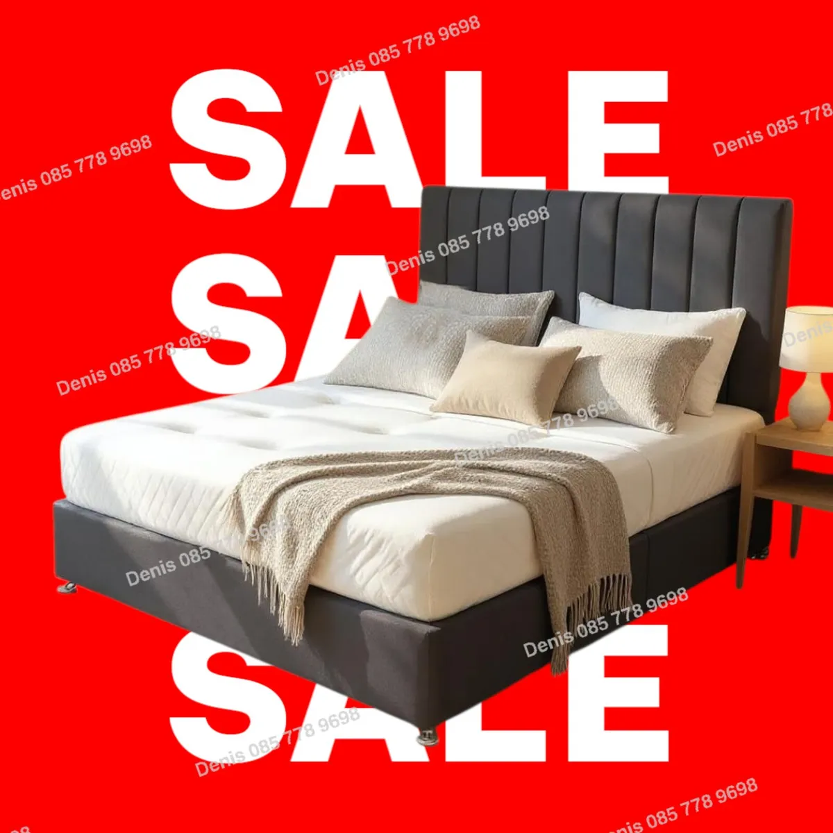 New Grey Divan Base, Headboard & Mattresses - Image 2