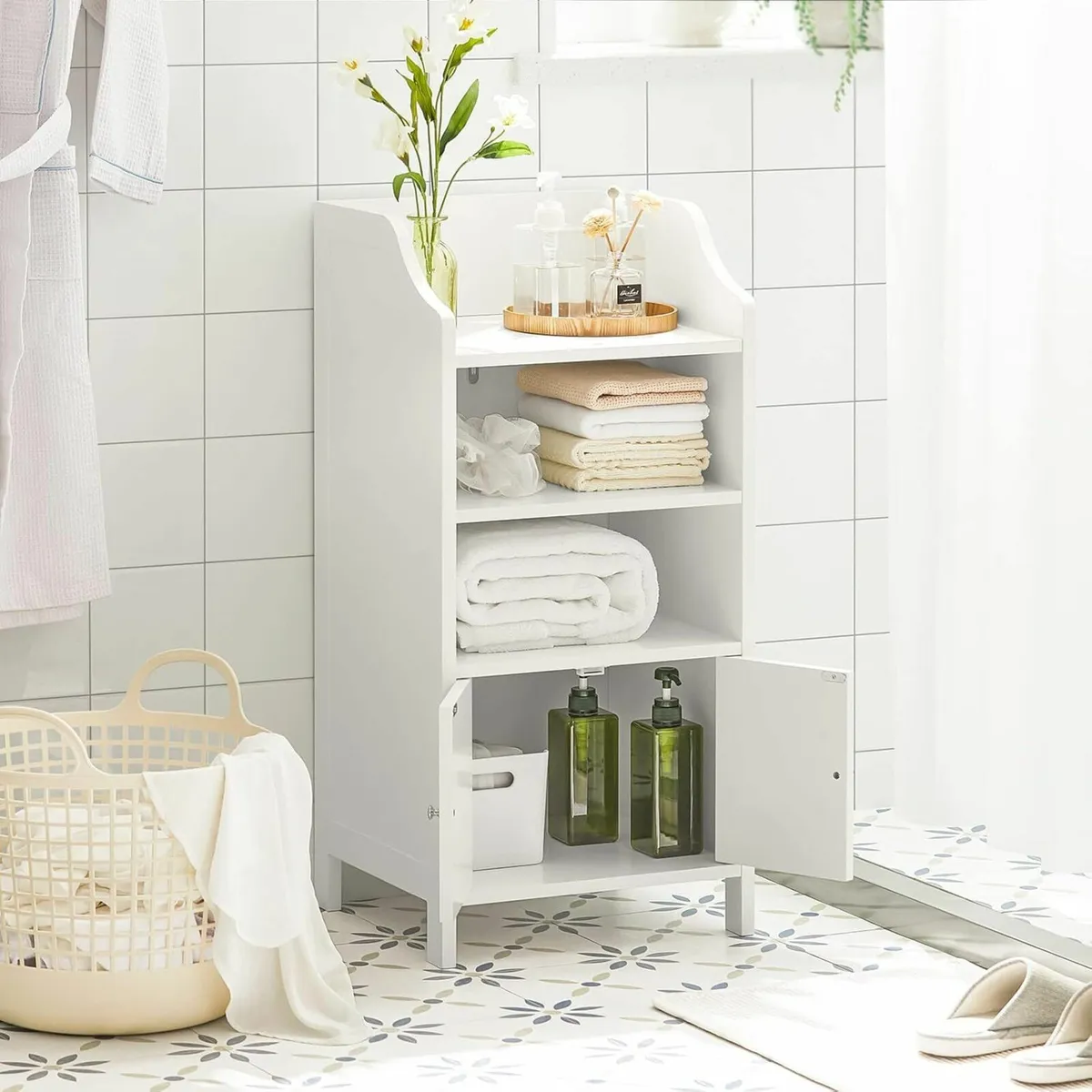 White Freestanding Bathroom Cabinet with Shelves a - Image 2