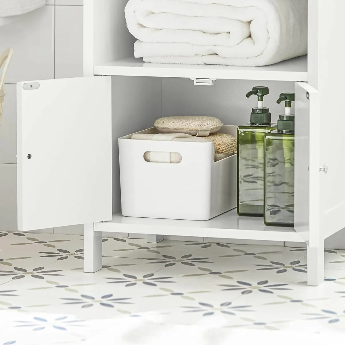 White Freestanding Bathroom Cabinet with Shelves a - Image 4