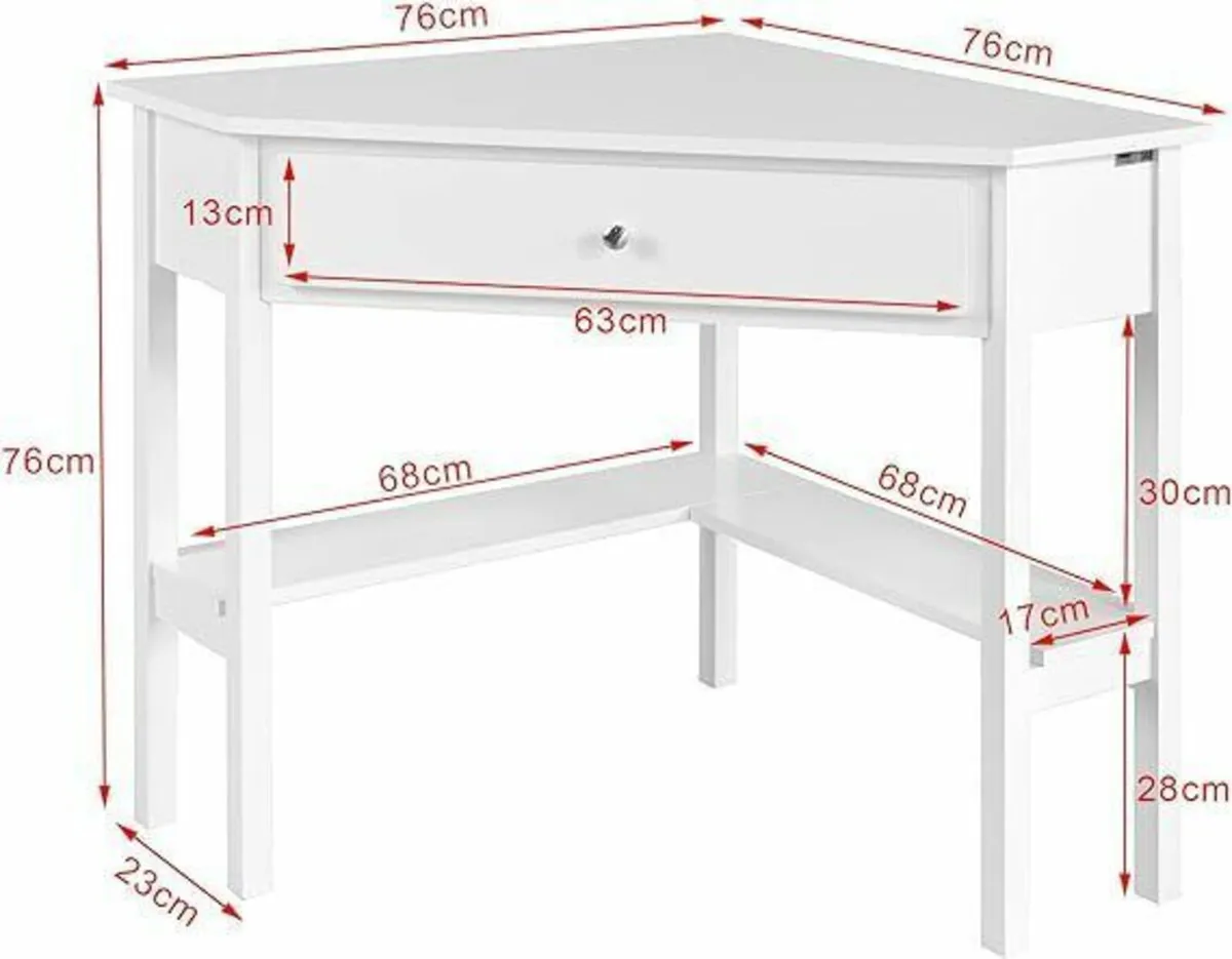 Compact White Corner Desk with Drawer and Shelf – - Image 2