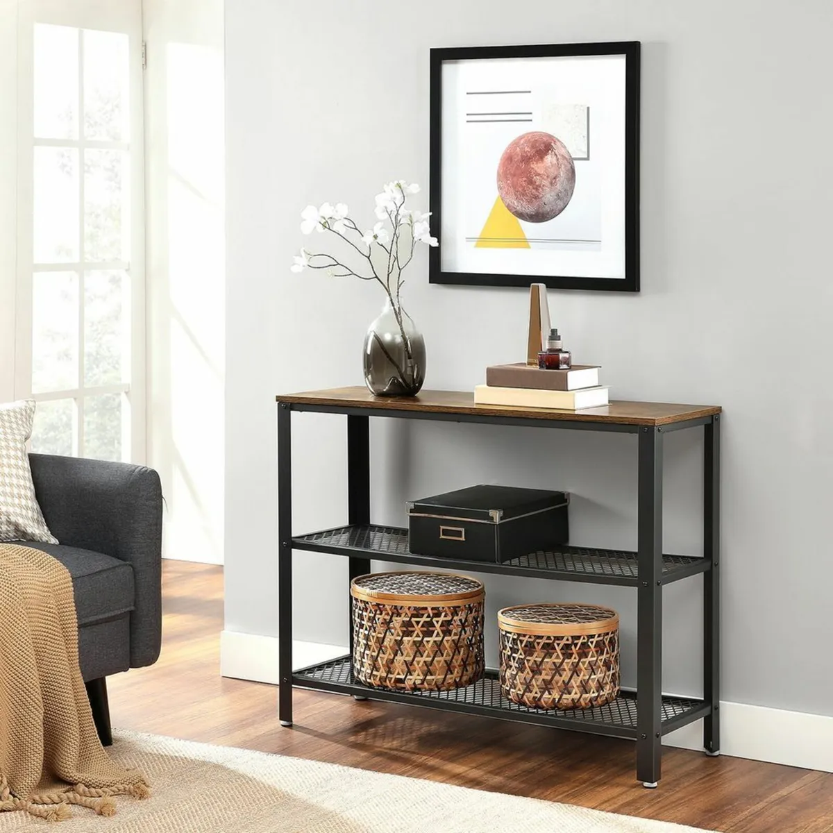 Industrial Console Table 3 Drawer Hallway Vintage - Image 4