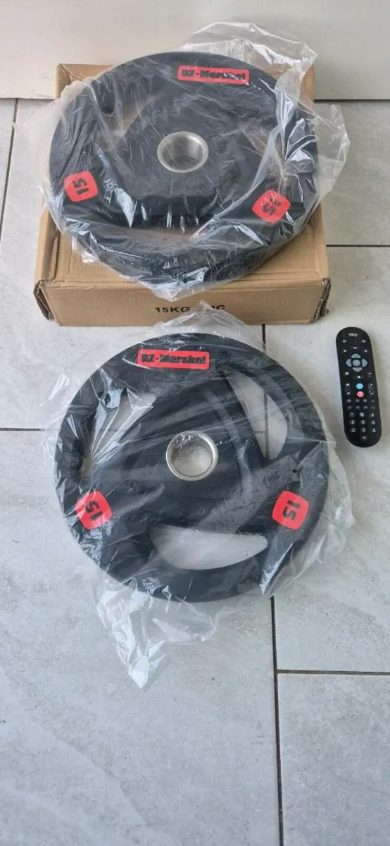 Brand new 2x15 kilo Olympic weight plates - Image 1