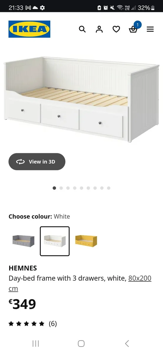 HEMNES Day-bed frame with 3 drawers, white, 80x200