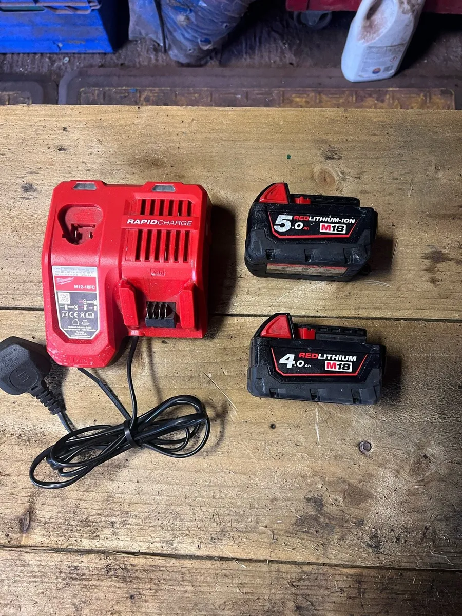 Milwaukee batteries and charger - Image 1