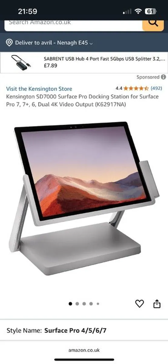 Kensington SD7000 SURFACE PRO docking station - Image 1