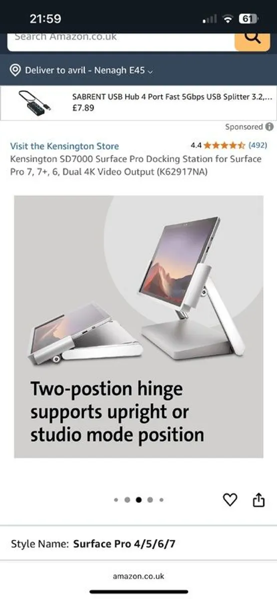 Kensington SD7000 SURFACE PRO docking station - Image 2