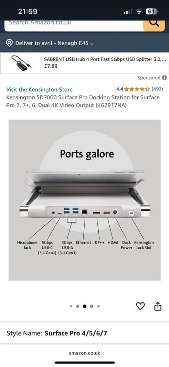 Kensington SD7000 SURFACE PRO docking station - Image 3