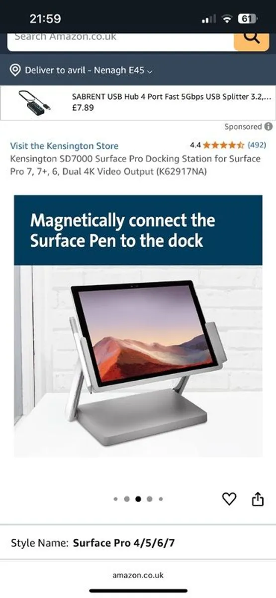 Kensington SD7000 SURFACE PRO docking station - Image 4