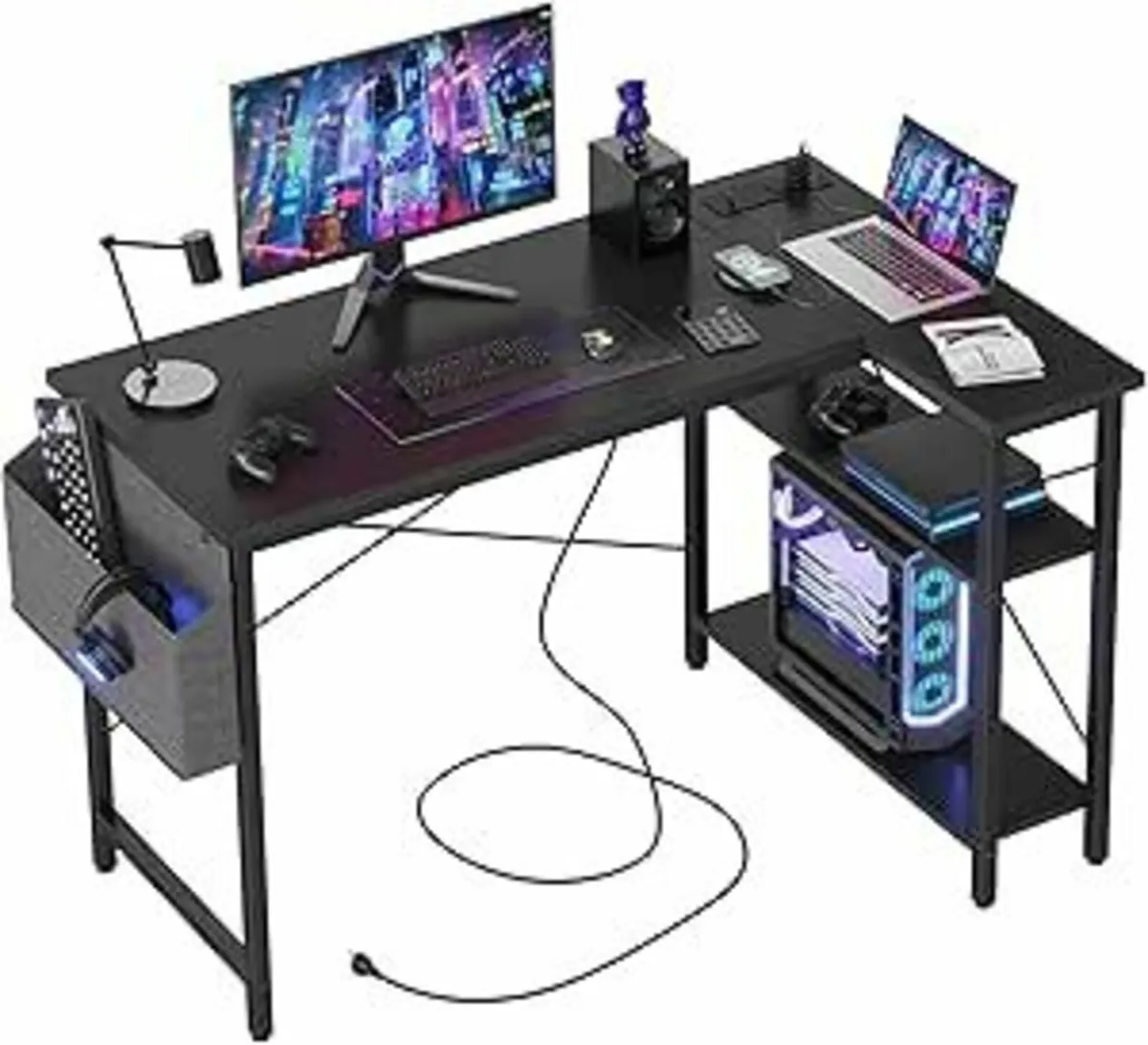 L Shaped Desk  120x70cm Gaming Desk Office Black - Image 3