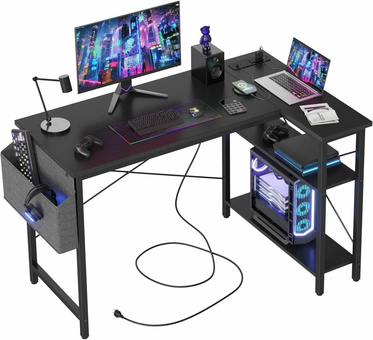 L Shaped Desk  120x70cm Gaming Desk Office Black - Image 1