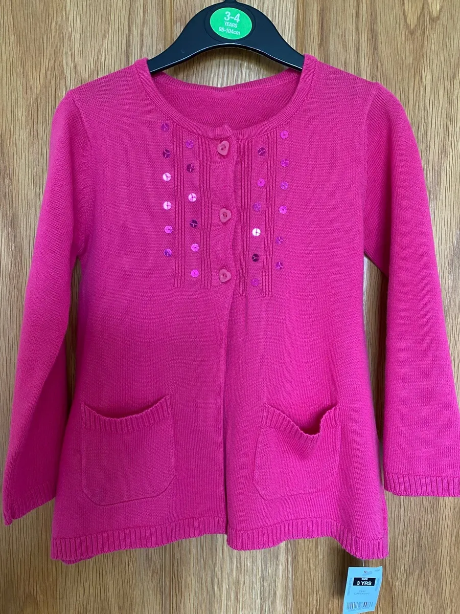 Brand new Girls Cotton Rich Pink Sequins Cardigan - Image 1