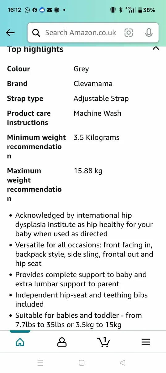 Clevamama hip healthy baby carrier - Image 2