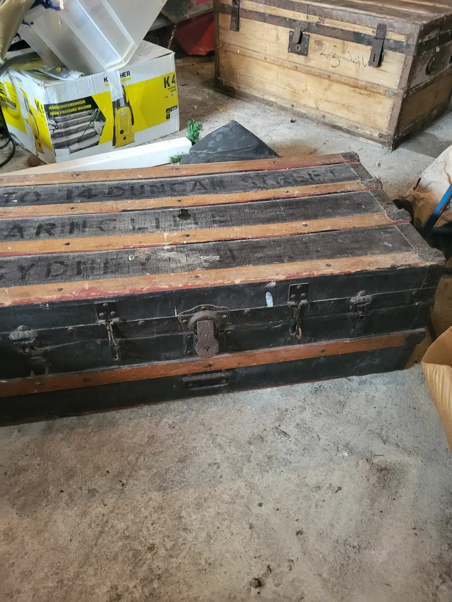 Vintage wooden travel trunk