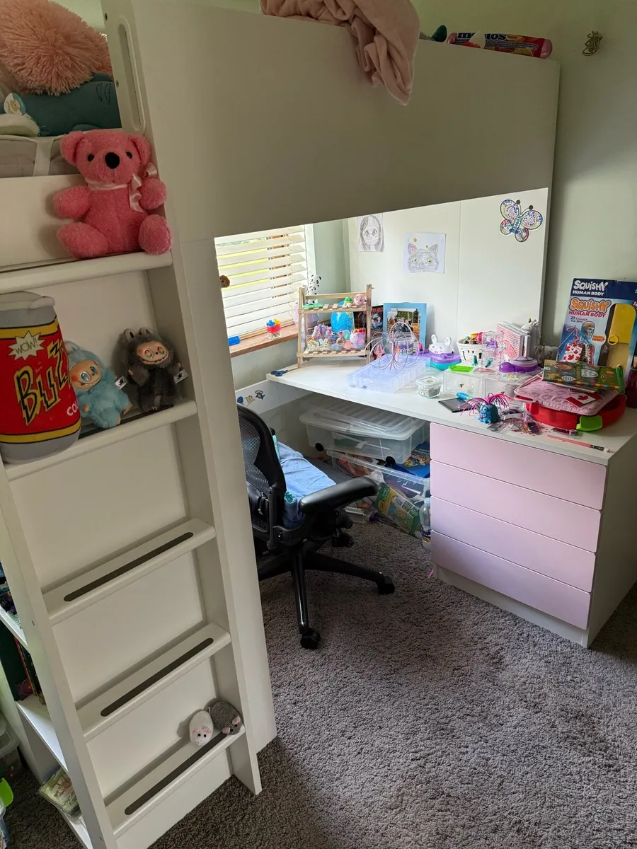 Loft bed with wardrobe and table - Image 1