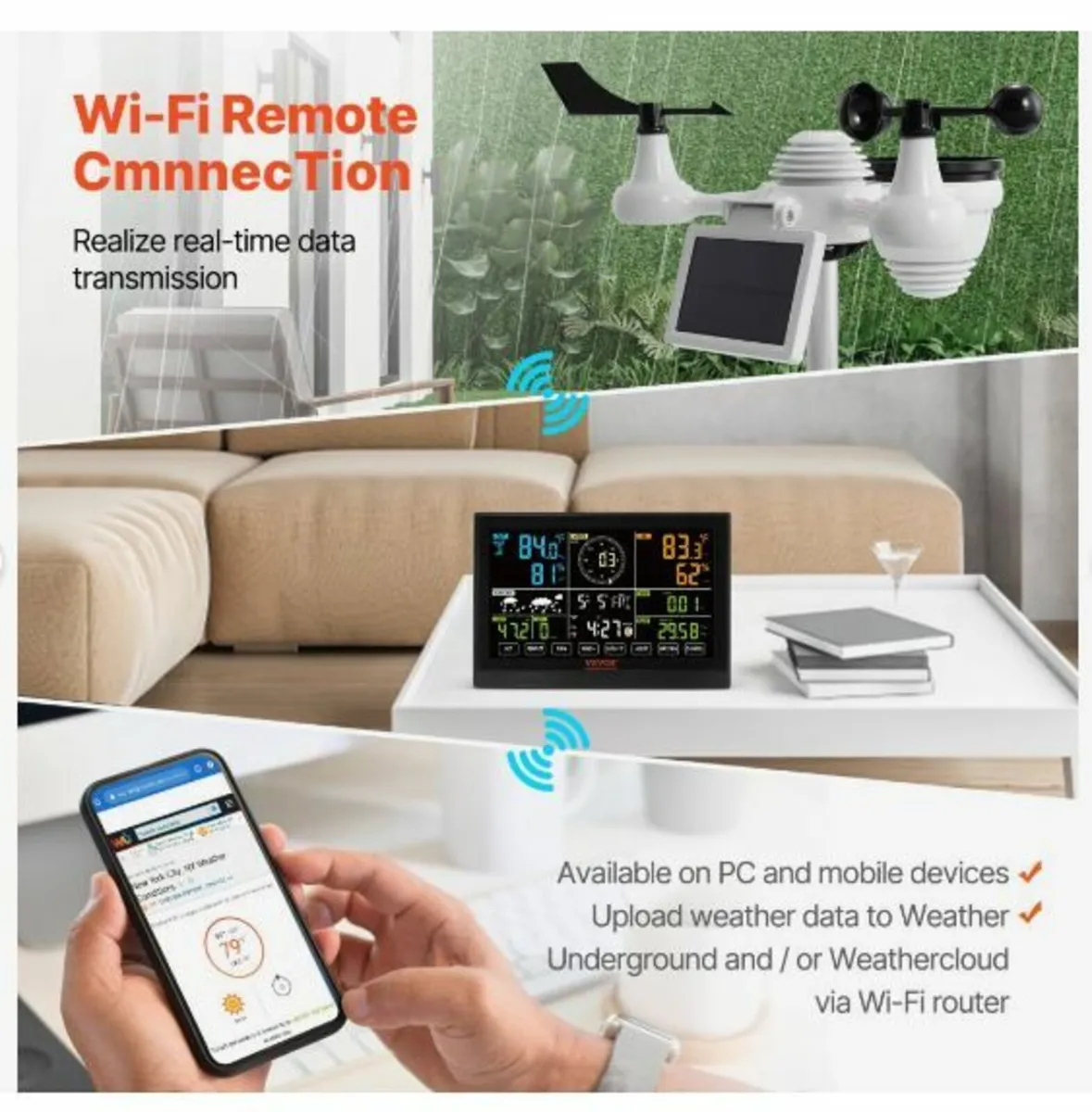 7-in-1 Wi-Fi Weather Station, 7.5 in Color Displa - Image 1