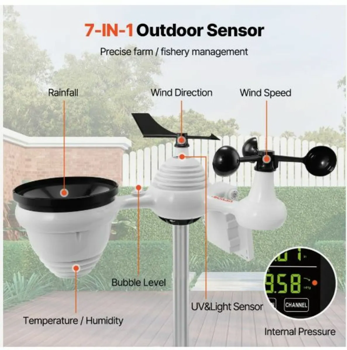 7-in-1 Wi-Fi Weather Station, 7.5 in Color Displa - Image 2
