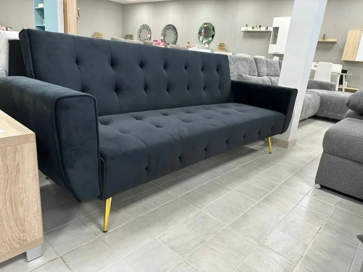 🛋Luxury Velvet Sofa Bed with Golden Legs black - Image 1