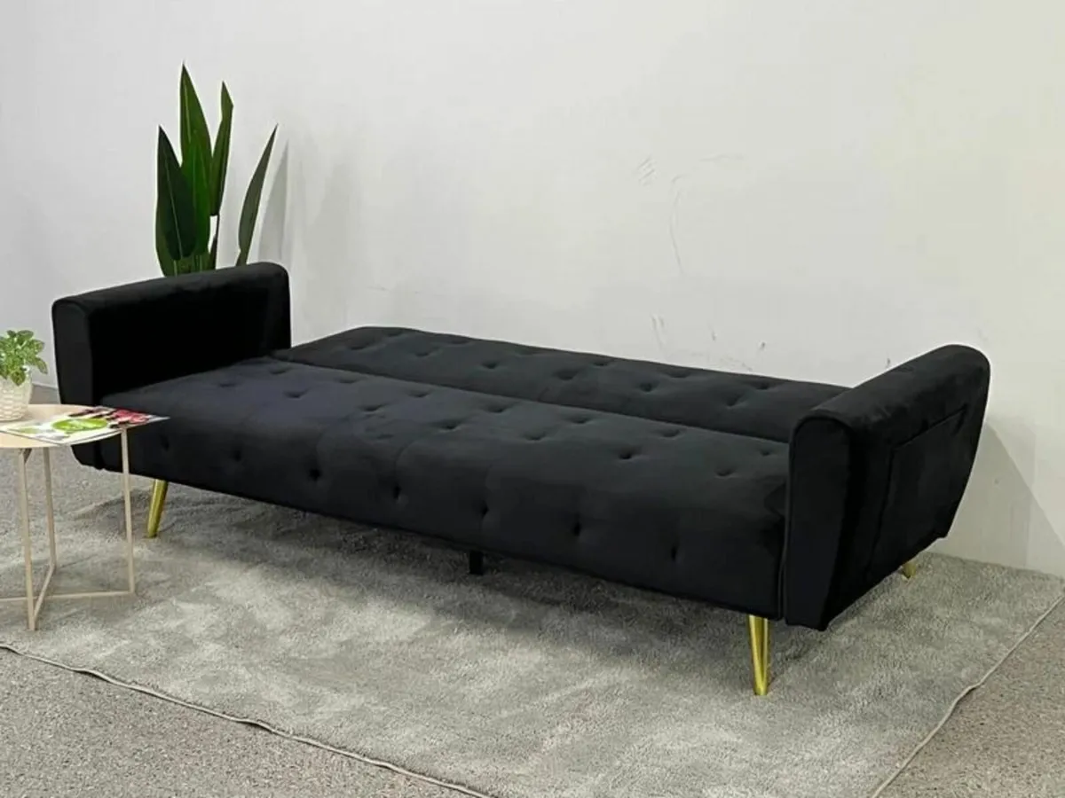🛋Luxury Velvet Sofa Bed with Golden Legs black - Image 2
