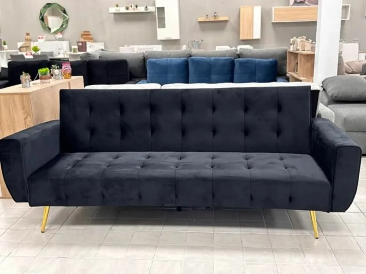 🛋Luxury Velvet Sofa Bed with Golden Legs black - Image 1