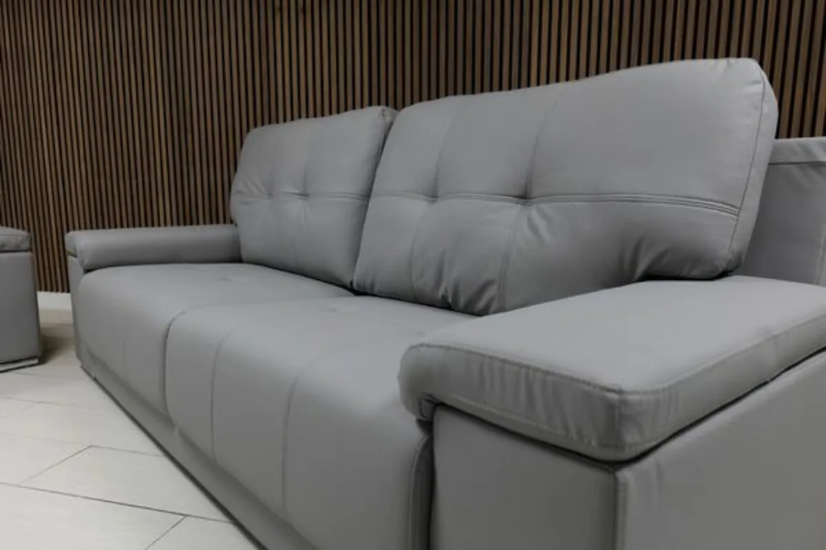 "Hanson 3+2 Light Grey Leather Sofa Set" - Image 4