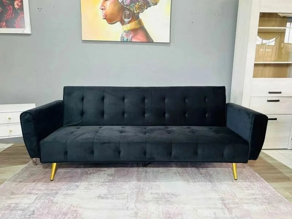 🛋Luxury Velvet Sofa Bed with Golden Legs black - Image 1