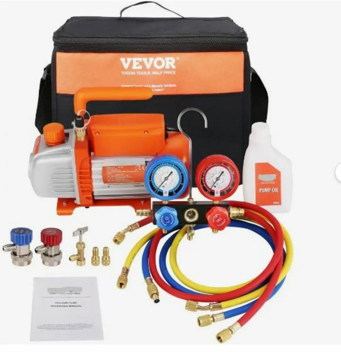 1/4 HP 4 CFM AC Vacuum Pump and Gauge Set - Image 1