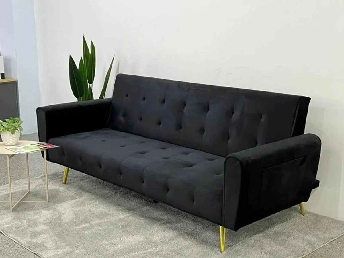🛋Luxury Velvet Sofa Bed with Golden Legs black - Image 1