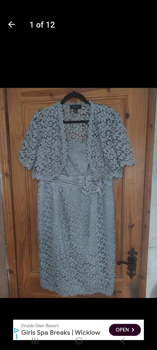 R and M Richards silver lace dress with bolero - Image 1
