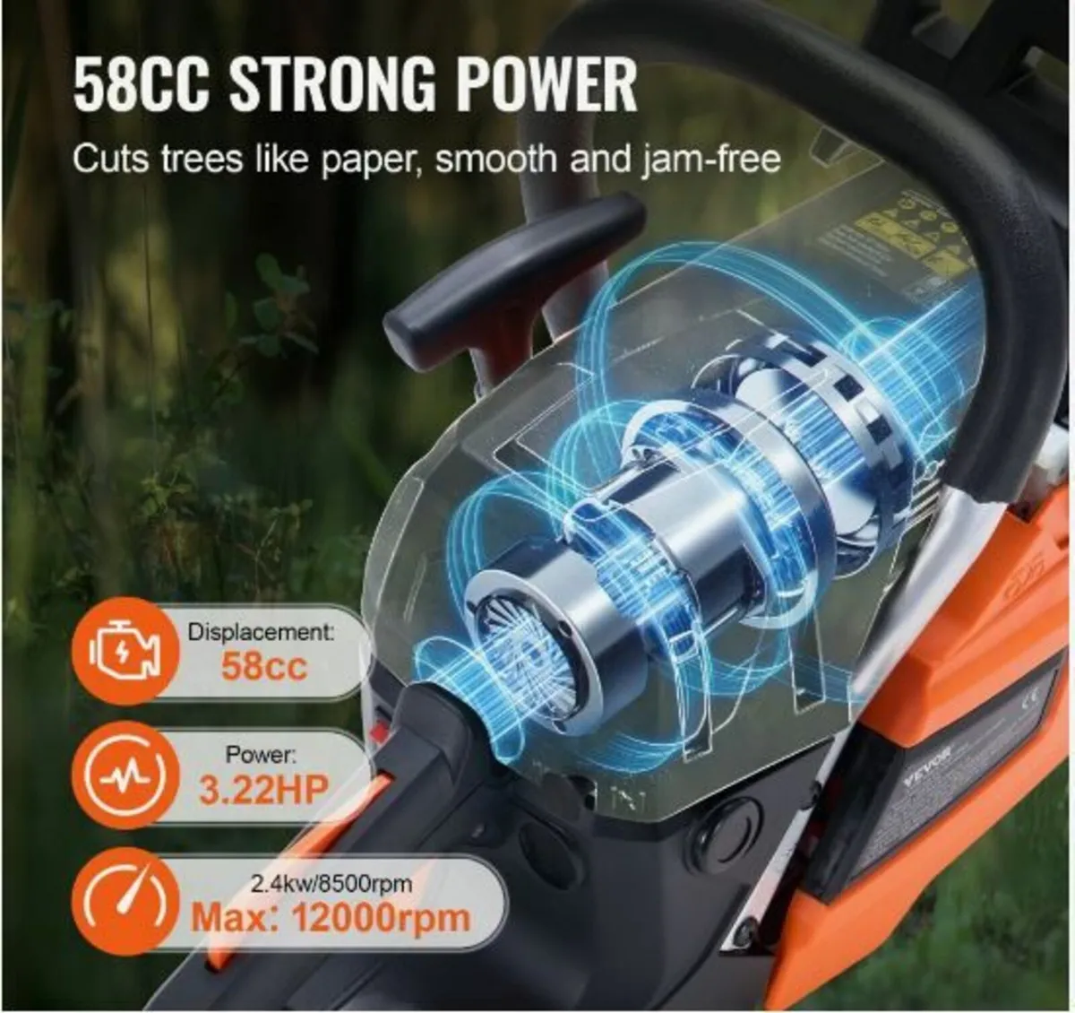 58CC 20" Gasoline Chainsaw Gas Powered Wood - Image 3