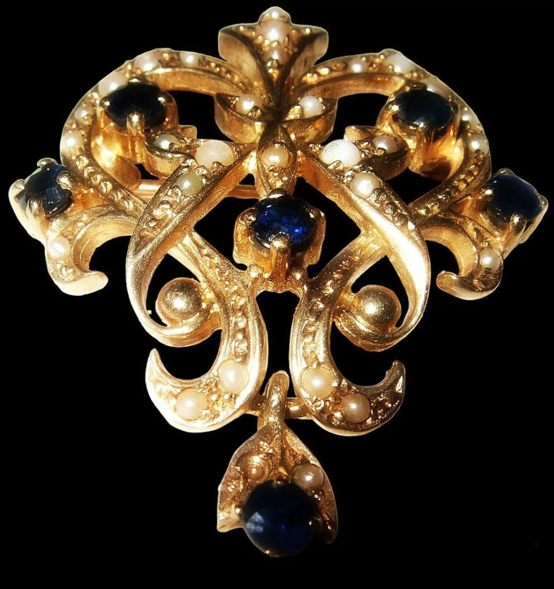 Vintage 9ct Gold/Sapphire and Pearl Brooch/Pendant - Image 1
