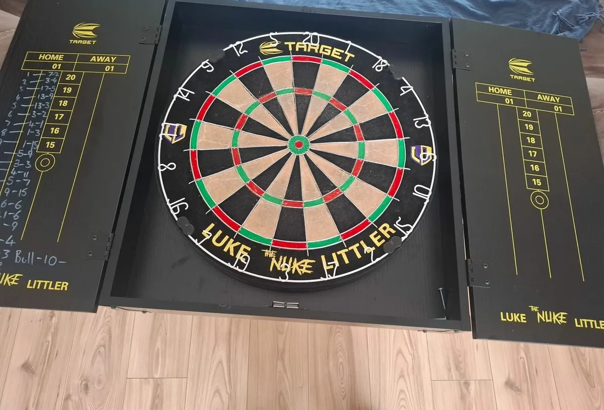 Luke littler dart board and cabinet - Image 1