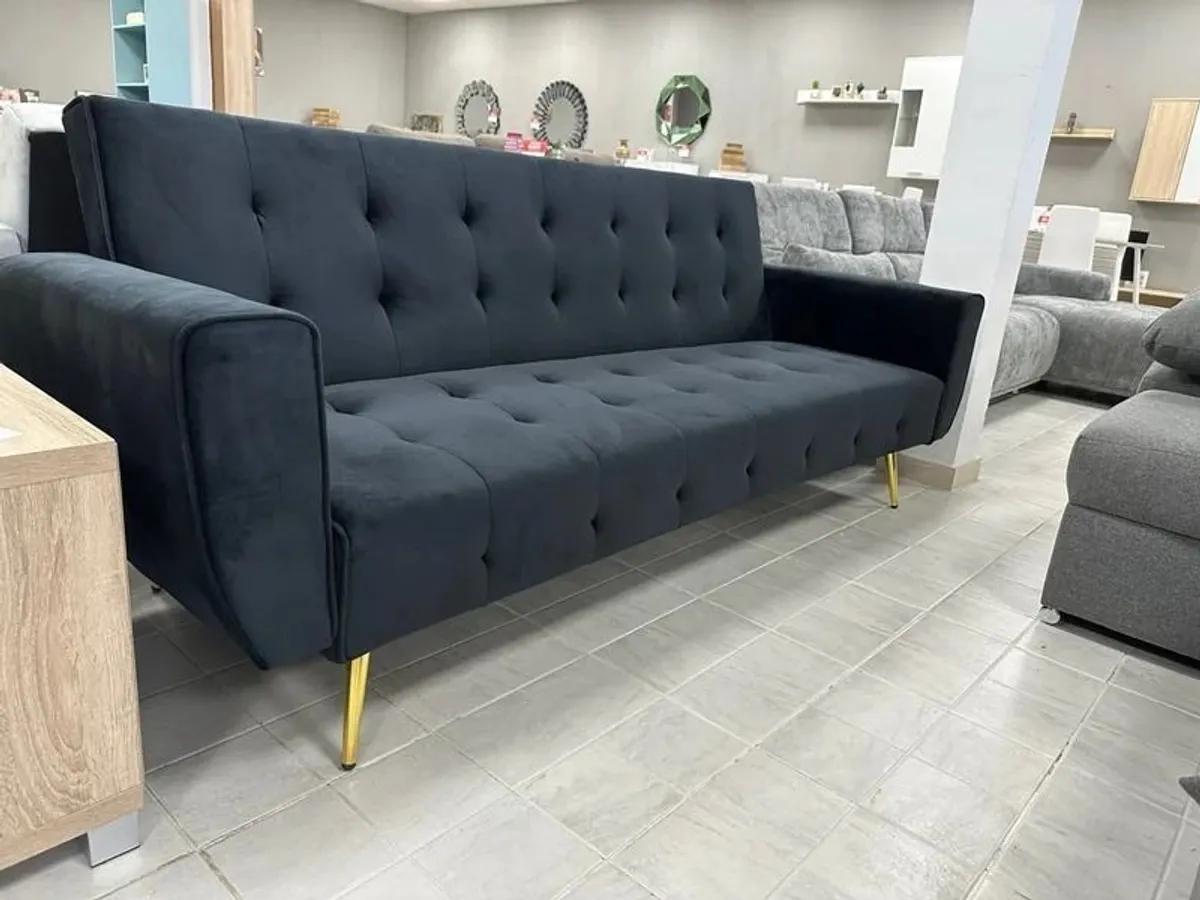 Luxury Velvet Sofa Bed with Golden Legs black - Image 1