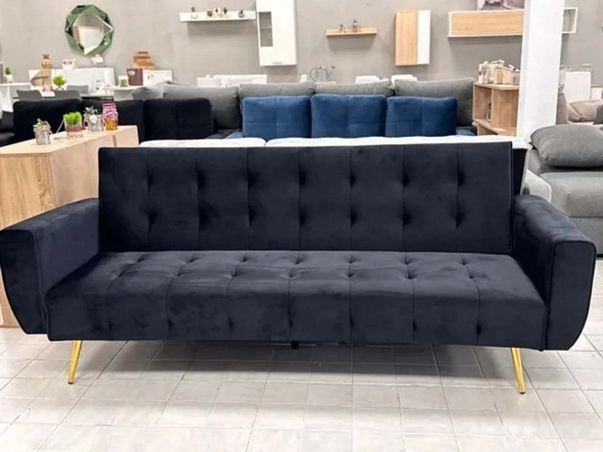 Luxury Velvet Sofa Bed with Golden Legs black - Image 2