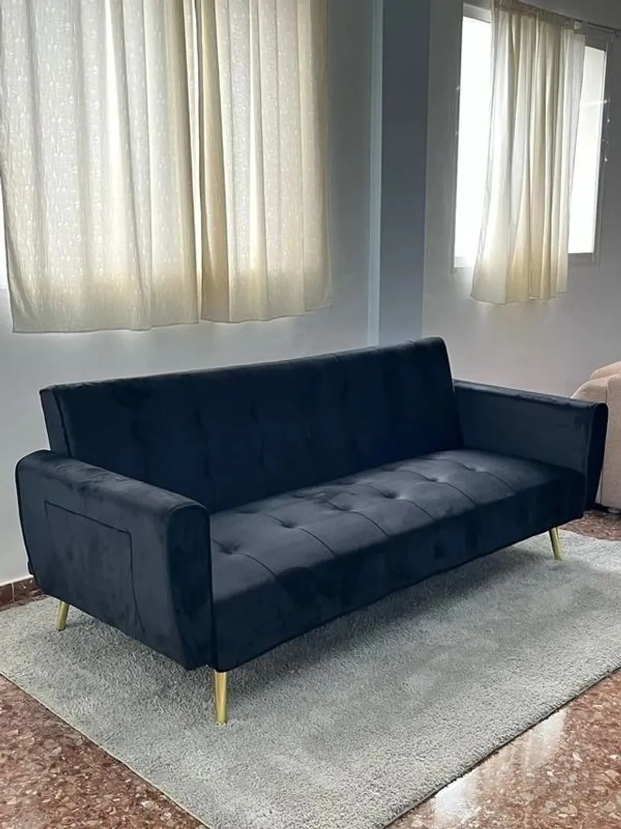 Luxury Velvet Sofa Bed with Golden Legs black - Image 3