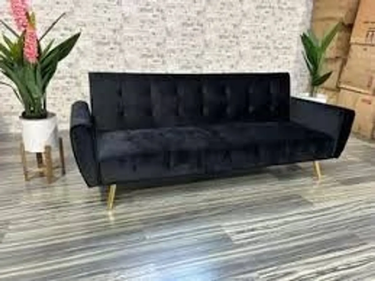 Luxury Velvet Sofa Bed with Golden Legs black - Image 1