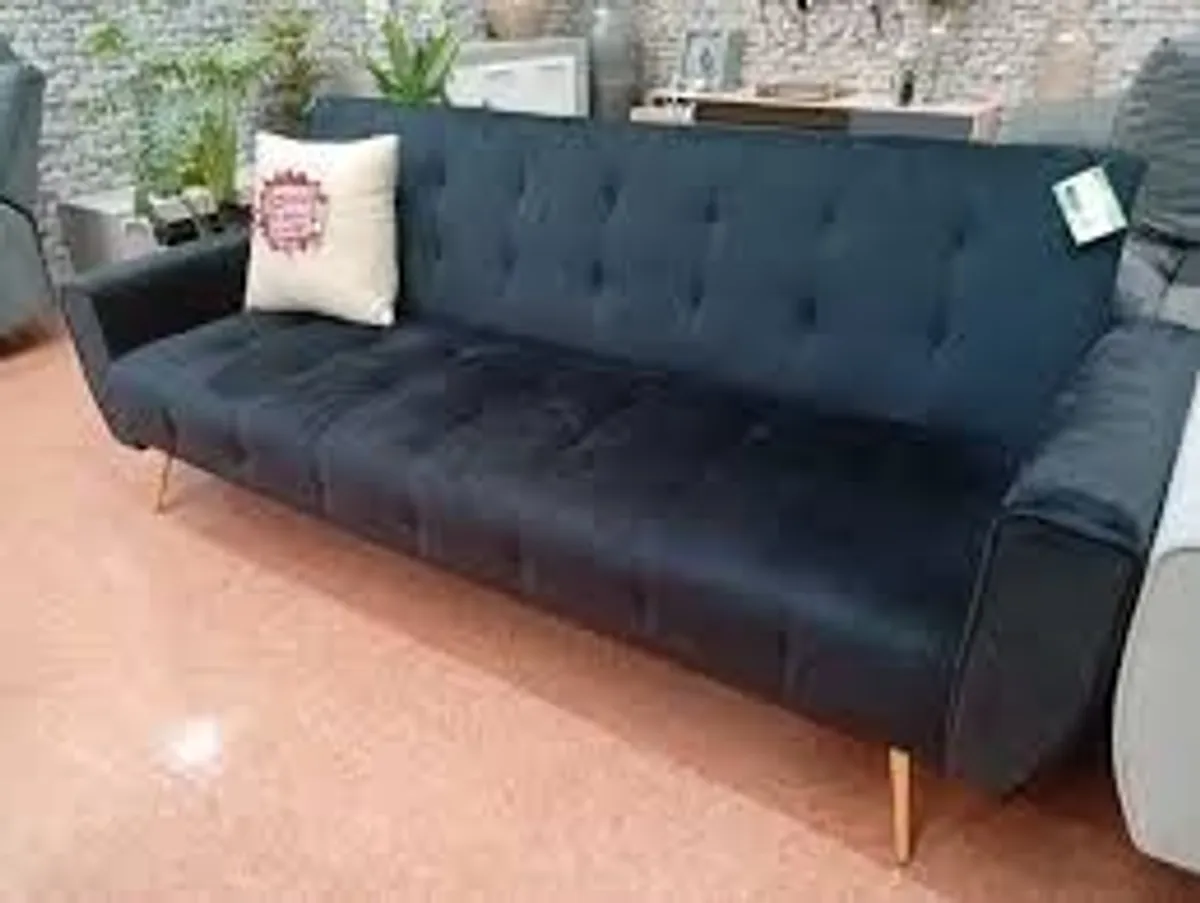 Luxury Velvet Sofa Bed with Golden Legs black - Image 2