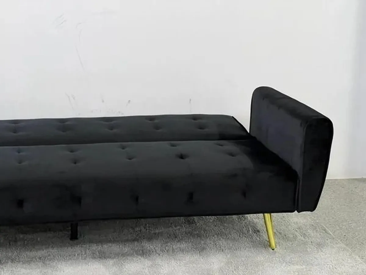 Luxury Velvet Sofa Bed with Golden Legs black - Image 4