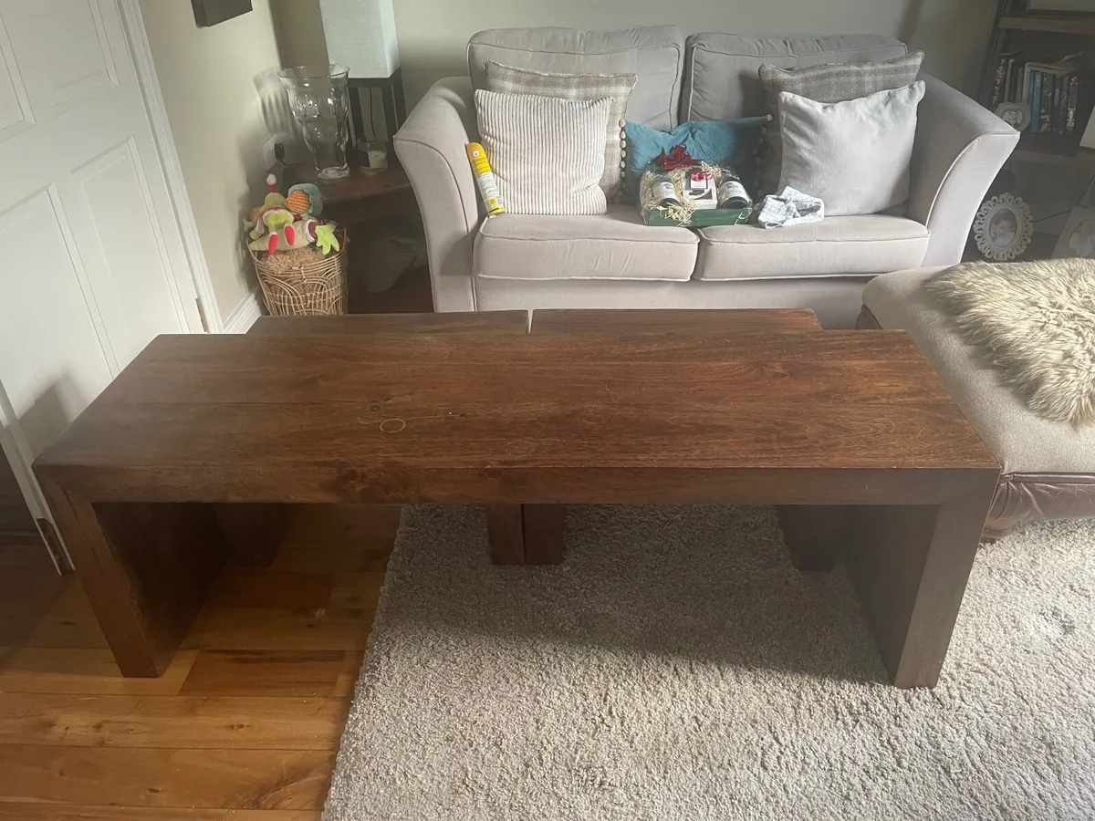 Solid dark wood Bench and 2 side tables - Image 2