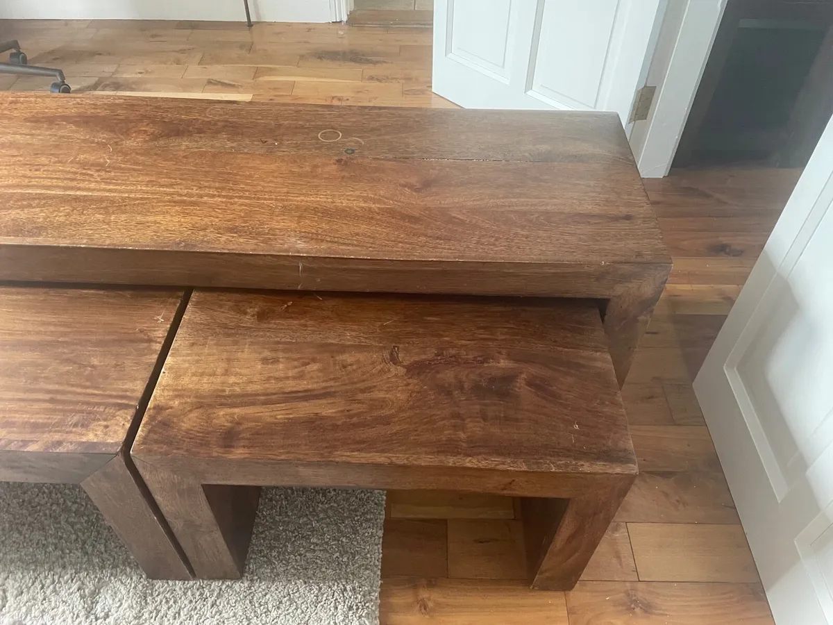 Solid dark wood Bench and 2 side tables - Image 3