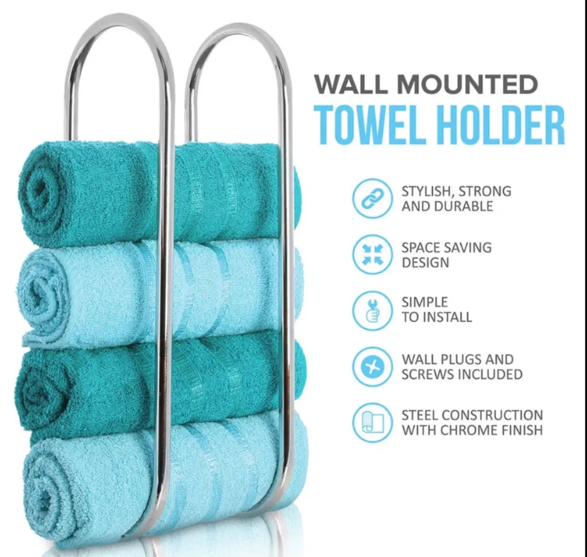Wall Mounted Towel Holder Chrome Storage Rack NEW - Image 1