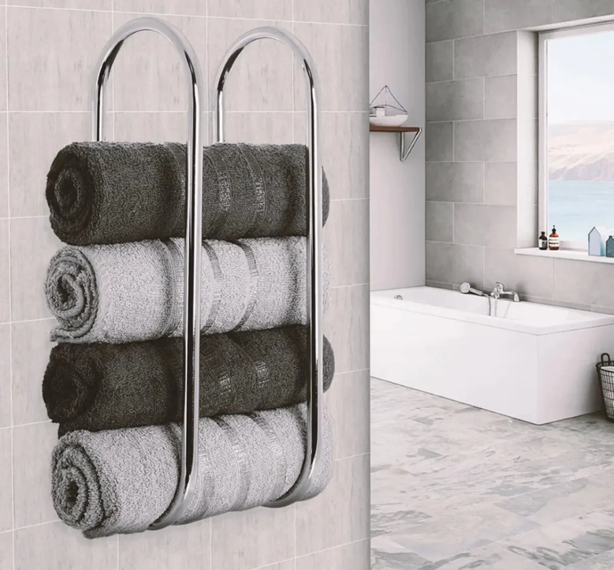 Wall Mounted Towel Holder Chrome Storage Rack NEW - Image 2