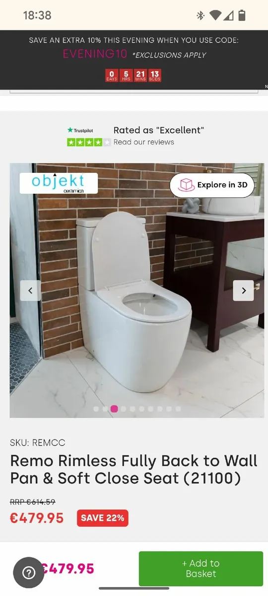 Remo Rimless Toilet, Fully Back To Wall Pan - Image 1